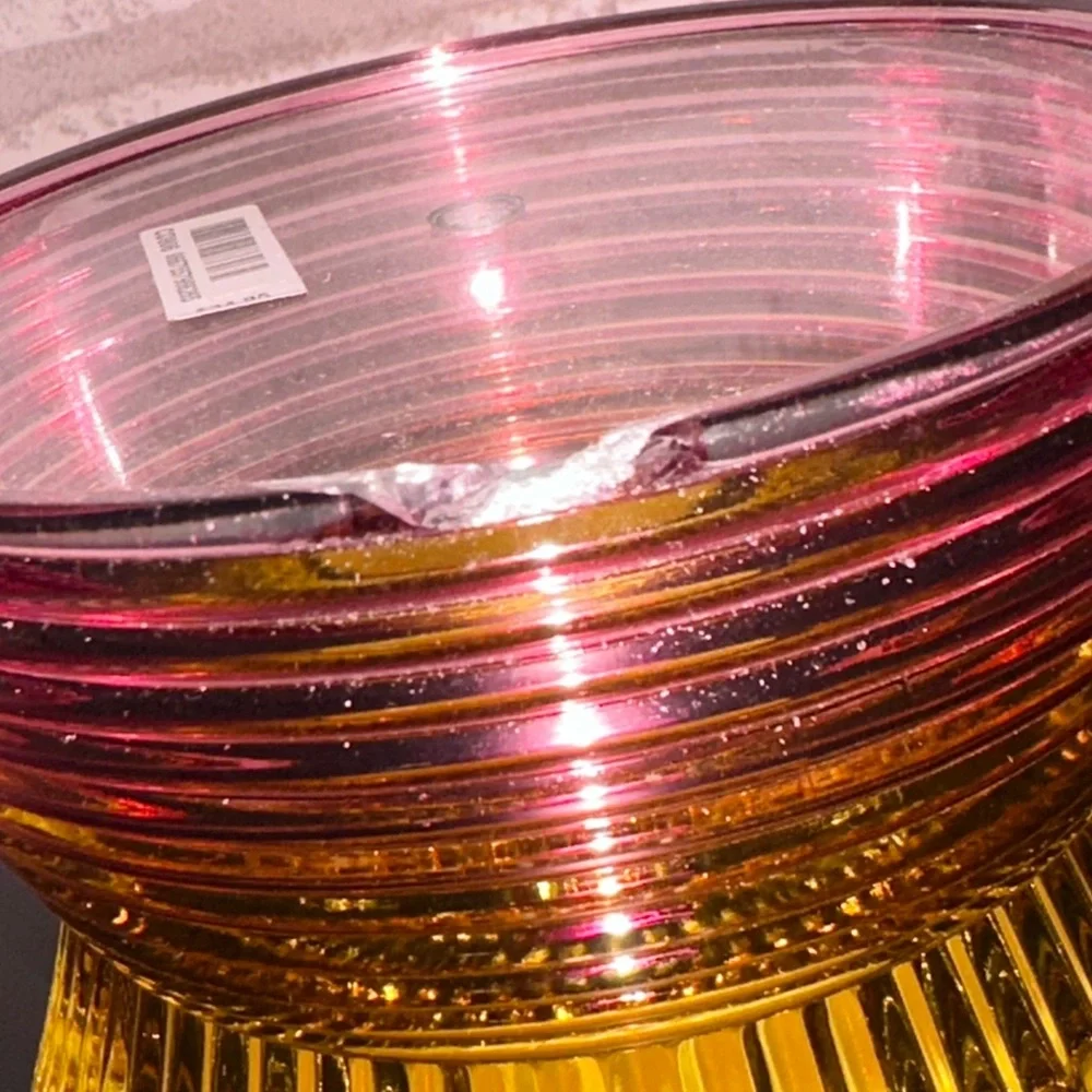 Bath & Body Works Pink & Yellow Glass Candle Holder - Picture 4 of 4